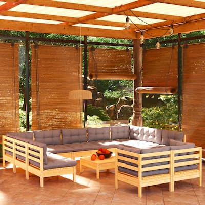 vidaXL Solid Pinewood Patio Lounge Set 12 Piece with Cushions Multi Colors