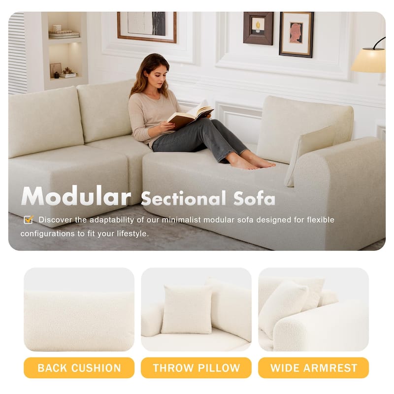 104" Modular Sectional Sofa with L-Shape Chaise Modern Upholstered Cloud Couches with Throw Pillows - 104 in.W x 23.6 in.H