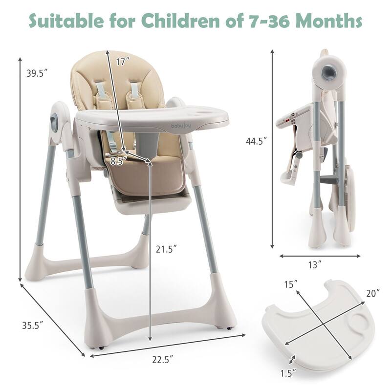 Gymax Baby High Chair Folding Baby Dining Chair w/ Adjustable Height &