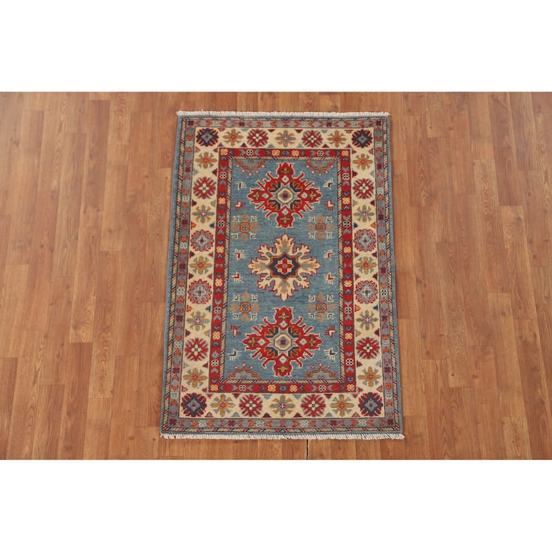 Light Blue Kazak Accent Rug Wool Carpet - 2'9" x 4'2"