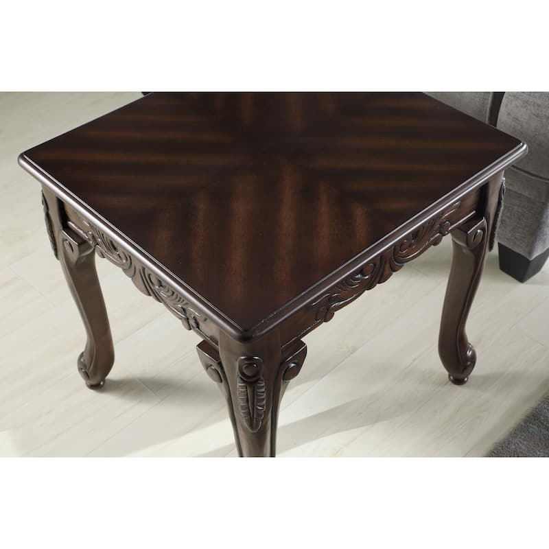 Traditional Ornate Detailing Dark Cherry Finish Wood End Table
