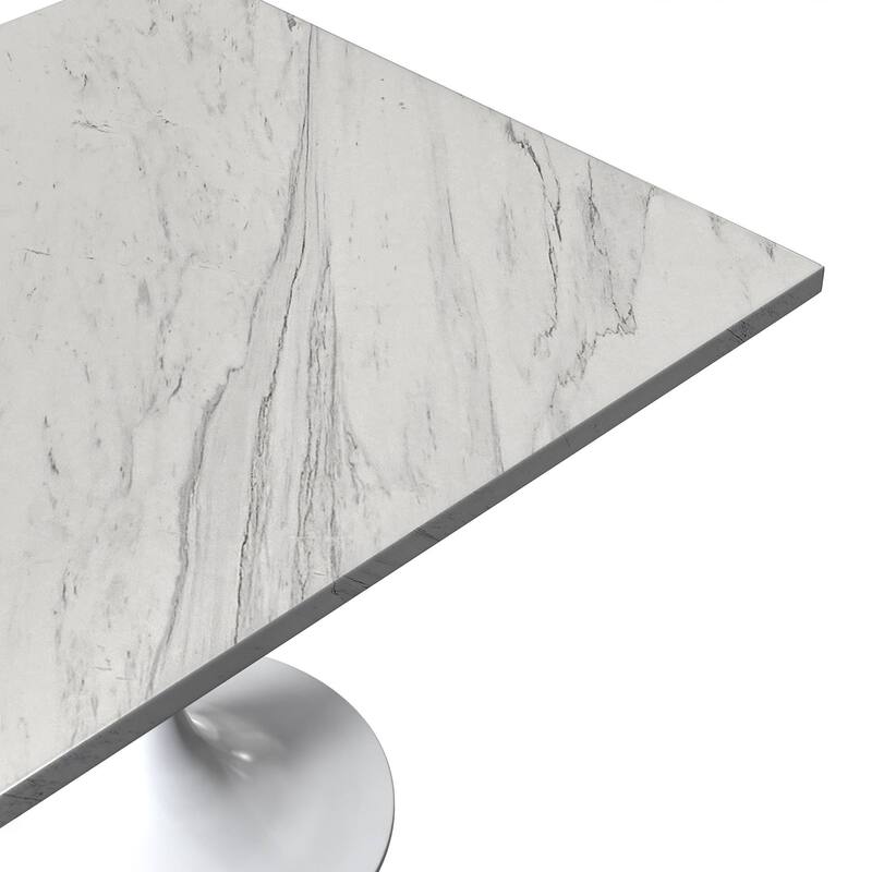 LeisureMod Verve Square Dining Table with Resin Tabletop and White Steel Base for Kitchen and Dining Room