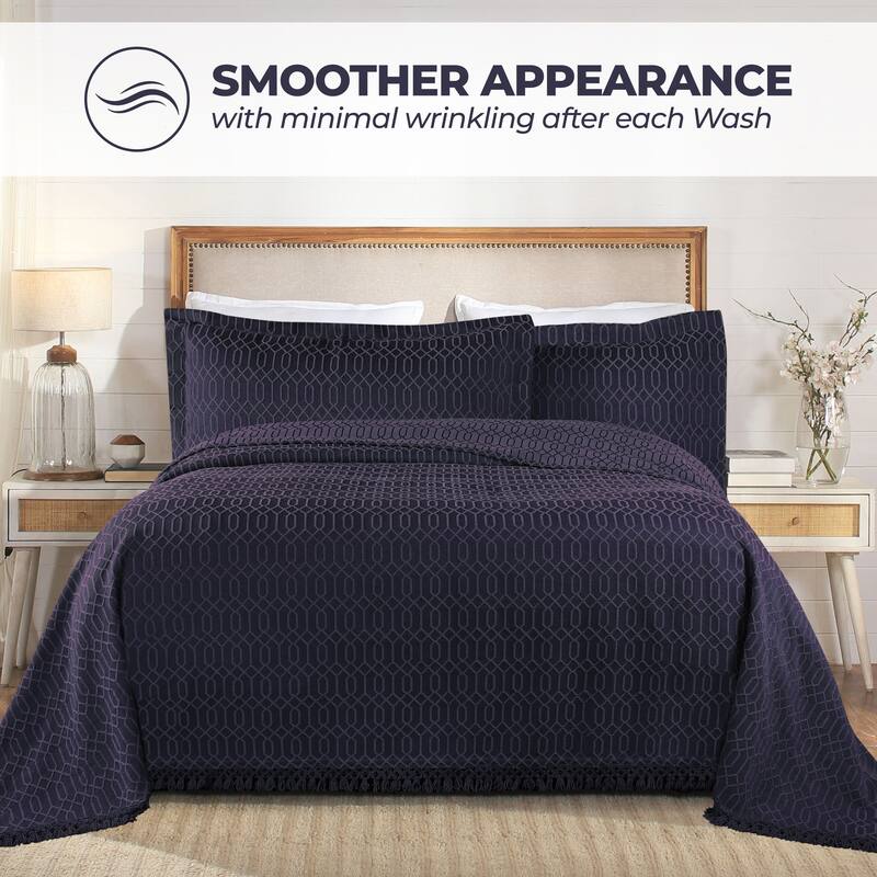 Superior Remi Jacquard Geometric Fringe Cotton Blend Bedspread Set
