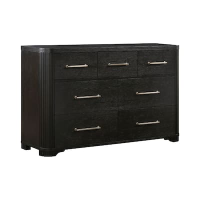 Chas 62 Inch Dresser, 7 Drawers Brass Bar Handles, Charcoal Black Wood