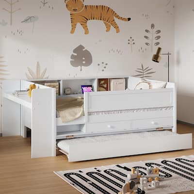 Multifunctional Twin Daybed with Headboard Storage, Drawers, and Trundle