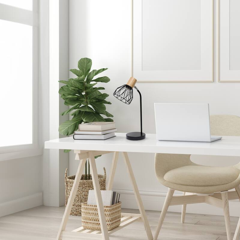 18.19 in. Black Finish Table Lamp with Black Shade, Desk Lamp for Writing and Computer Desks