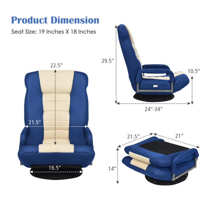 360 Degree Swivel Gaming Floor Chair with Foldable Adjustable Backrest