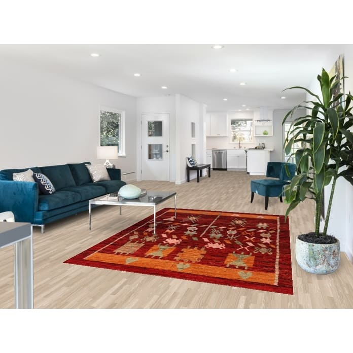 Red Geometric Moroccan Oriental Area Rug Hand-Knotted Wool Carpet - 5'8" x 7'8"