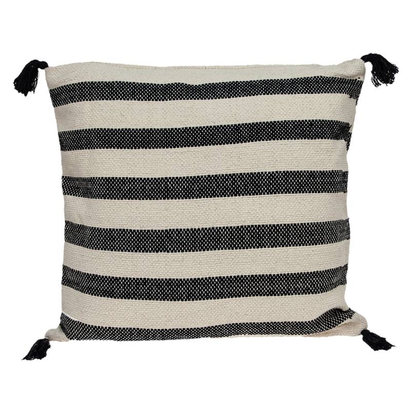 Hand Woven Striped Square Throw Pillow - 24" - Beige and Black