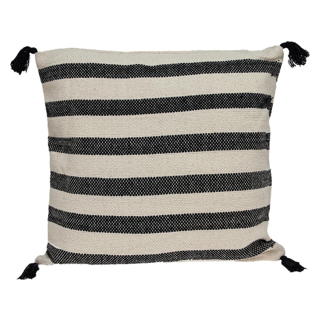 Hand Woven Striped Square Throw Pillow - 24" - Beige and Black
