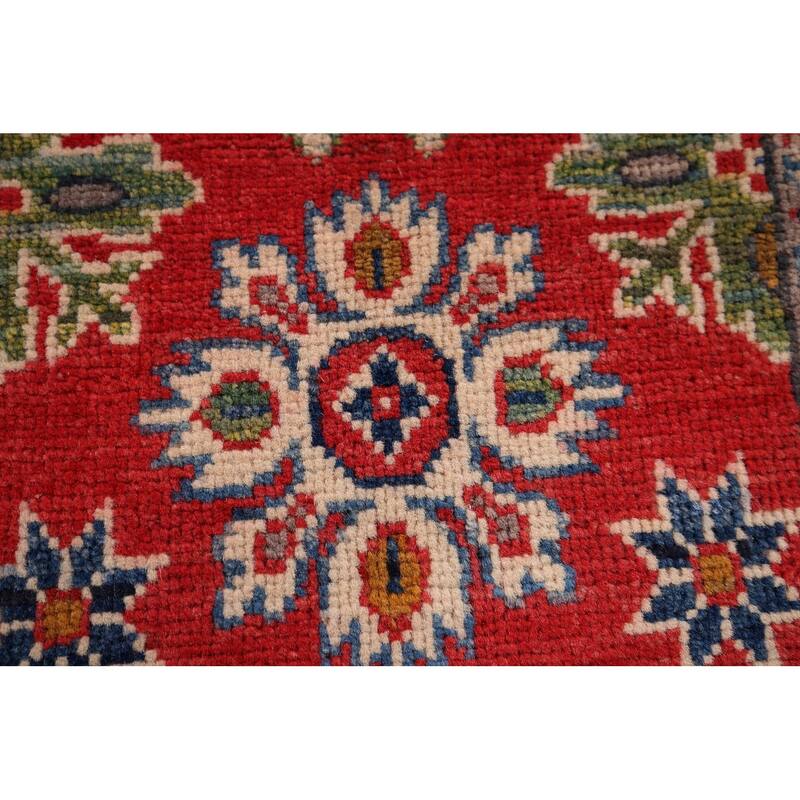 Kazak Oriental Accent Rug Hand-Knotted Geometric Red Wool Carpet - 2'0" x 3'0"