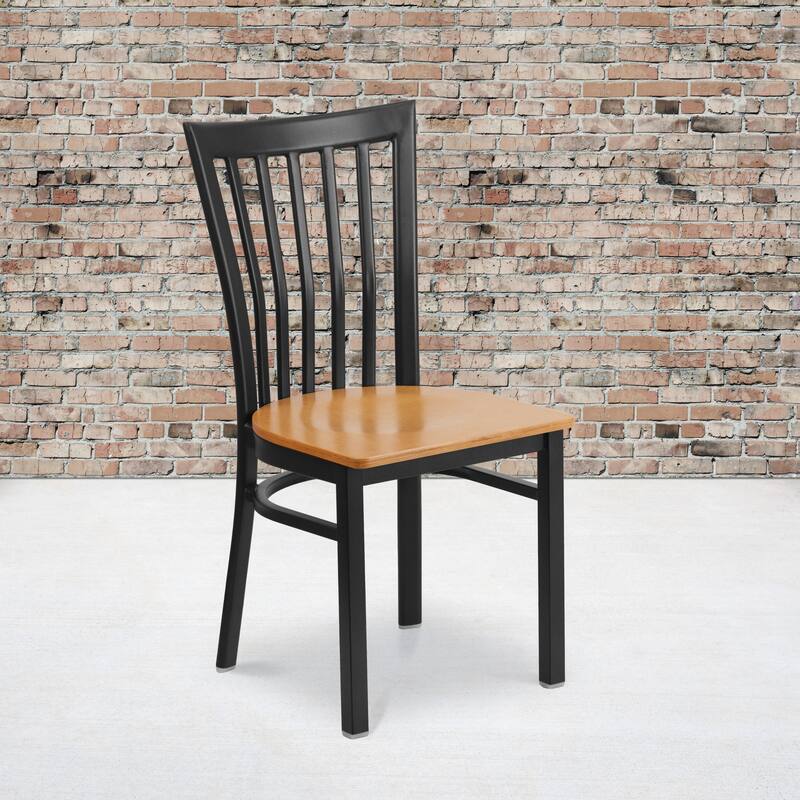 School House Back Metal Restaurant Chair - 17.25"W x 18.75"D x 34.75"H - 17.25"W x 18.75"D x 34.75"H - Natural Wood Seat/Black Metal Frame