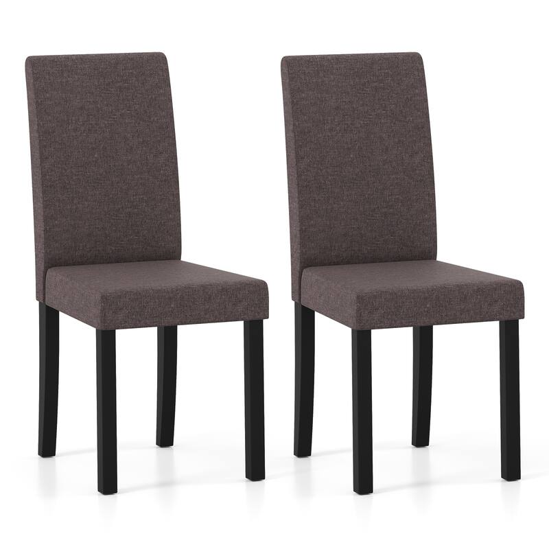 Set of 2 Modern Rubber Wood Dining Chairs with Faux Linen Upholstery and Cushioned Seats - 17" x 22" x 35.5" (L x W x H)