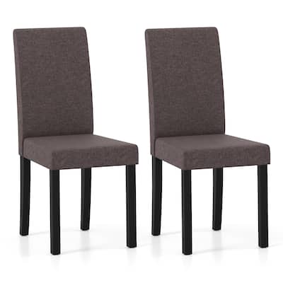 Set of 2 Modern Rubber Wood Dining Chairs with Faux Linen Upholstery and Cushioned Seats - 17" x 22" x 35.5" (L x W x H)