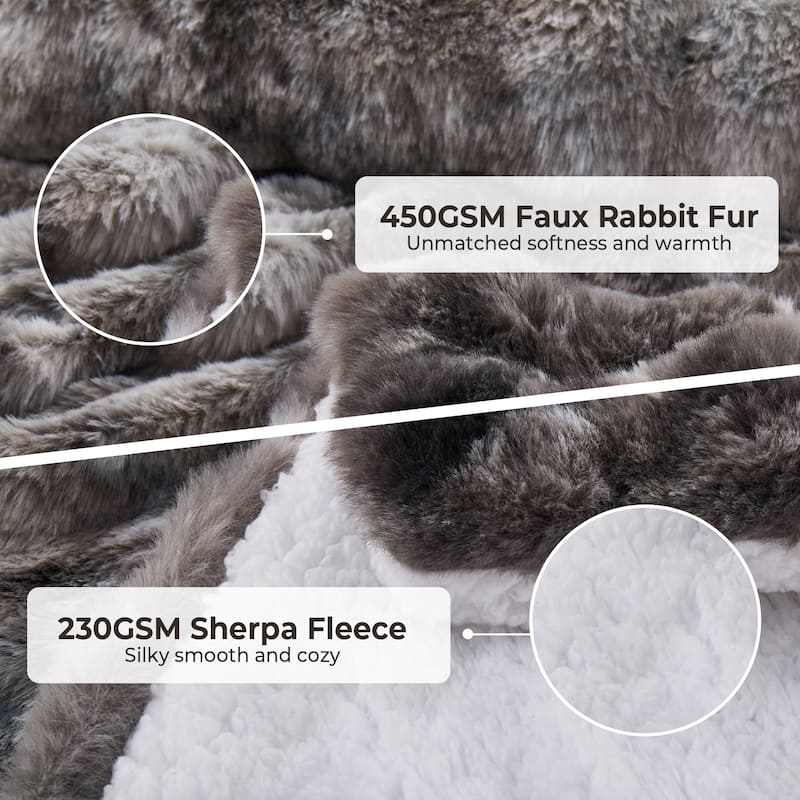 3 Pieces Fluffy Faux Rabbit Fur Comforter Set, Plush Fuzzy Bedding Set for Winter