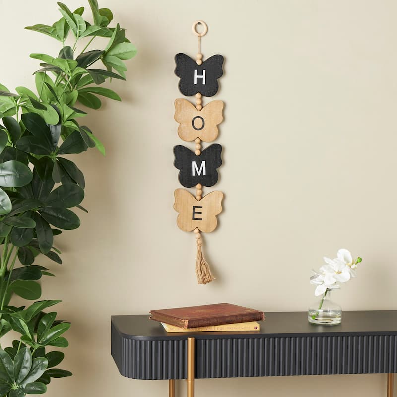 Brown or Black Wood Handmade Family Sign Bird Wall Decor with Tassel and Bead Accents