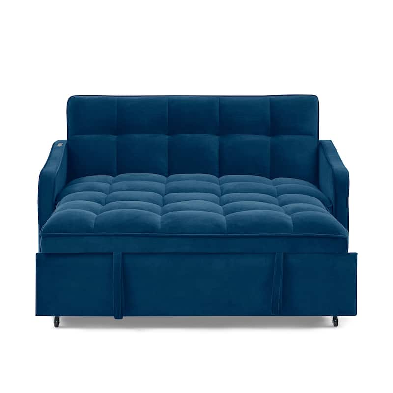 Mid-Century Modern Sofa Bed with USB Charging and Adjustable Backrest