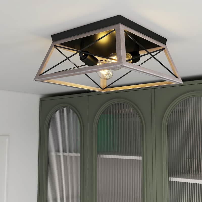 2 Light Caged Square/Rectangle Flush Mount Fixture