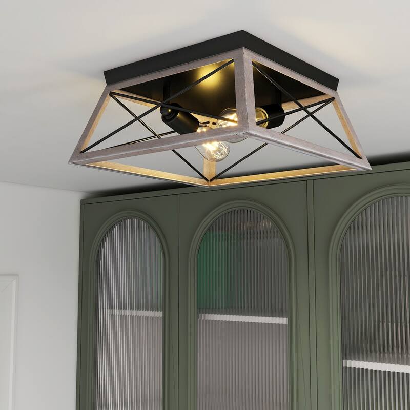 2-Light Ceiling Matte Black Lights Flush Mount Fixtures