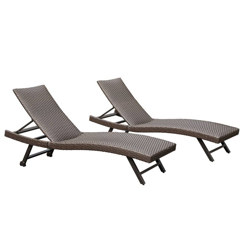 2-Piece Aluminum Wicker Outdoor Chaise Lounge, Portable & Space-Saving Design