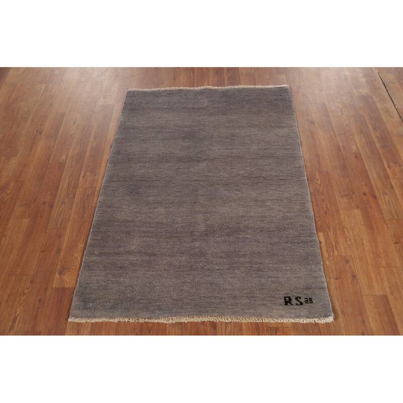 Gabbeh Modern Foyer Rug Handmade Grey Solid Wool Carpet - 2'10"x 3'11"