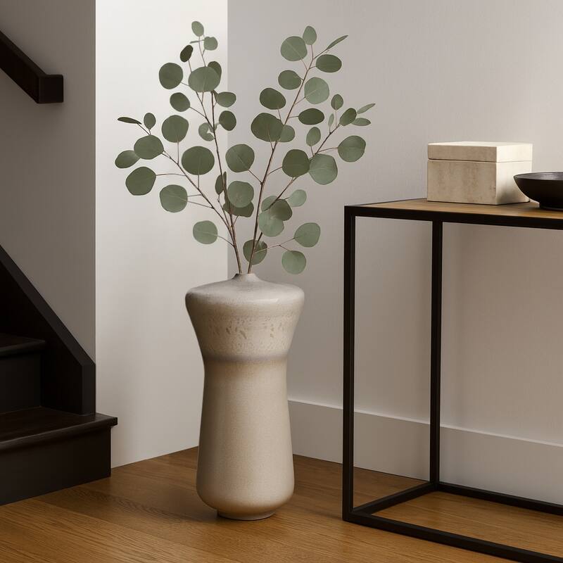 Tall Table Vase with Sculptural Flare - Ivory & Beige