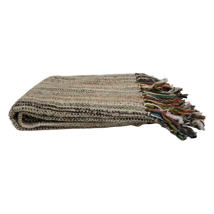 Home&Manor Handcrafted Wool & Cotton Throw Blanket Light Gray