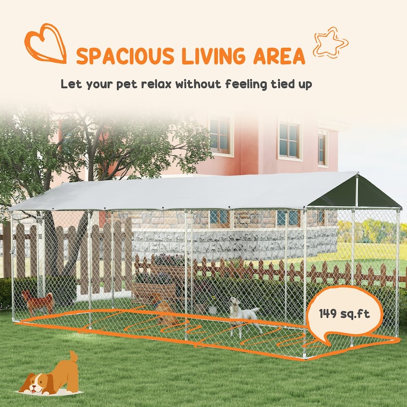 PawHut Large Dog Kennel Outside, Heavy Duty Dog Cage with Waterproof Cover, Outdoor Fence Dog Run