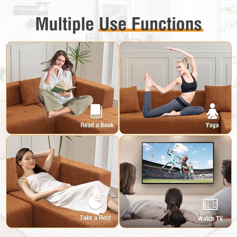105.5" Polyester Upholstered Modular Oversized L-Shaped Comfy Sectional Compressed Sofa