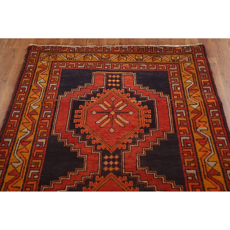 Orange Ardebil Persian Vintage Runner Rug Handmade Wool Carpet - 3'9"x 13'3"