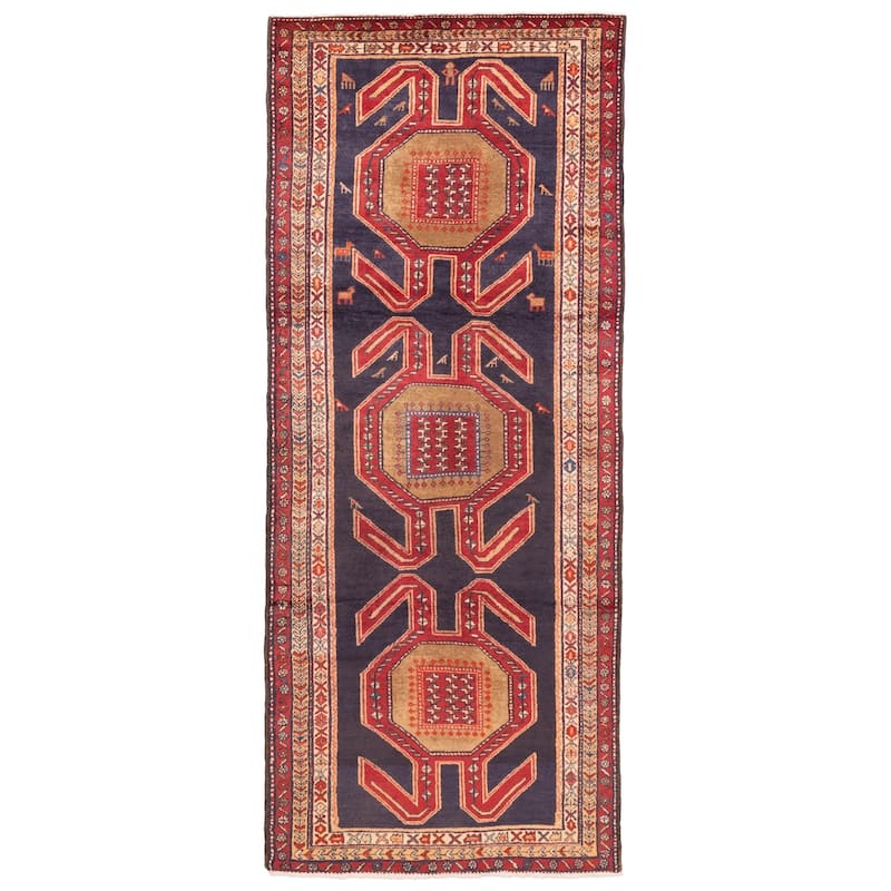 ECARPETGALLERY Hand-knotted Konya Anatolian Dark Navy Wool Rug - 4'2 x 10'4