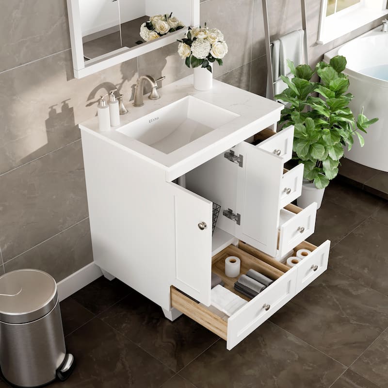 Eviva Acclaim 28 in. Bath Vanity with White Carrara Quartz Top