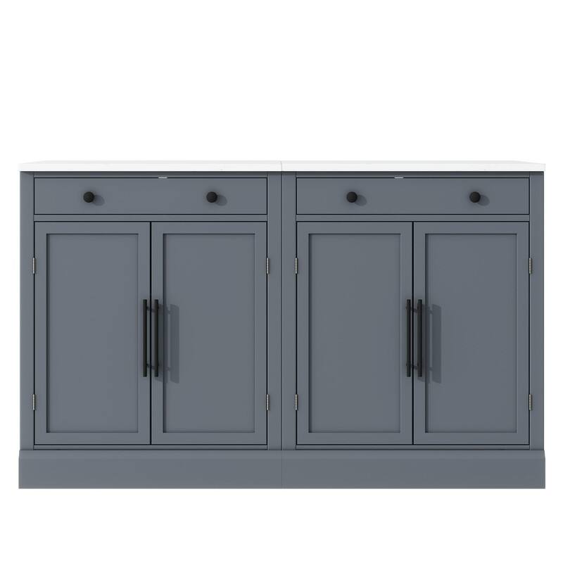 Modern Freestanding Kitchen Pantry,Buffet Food Storage, Coffee Bar Cabinet with Drawer, 2 Adjustable Shelves , Set of 2