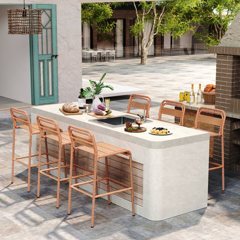 Roomfitters Carmella Outdoor Iron Slat Bar Stool with Matte Crackle Finish, Modern Patio Seating, Set of 2