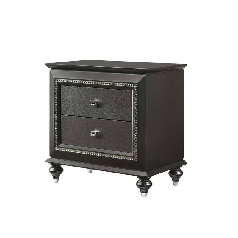 Contemporary Solid Wood Frame 2-Drawers Nightstand with Embossed Textures