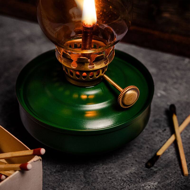 Kings County Tools Oil Lamp with Naval-Style Body and Brass Accents, Green