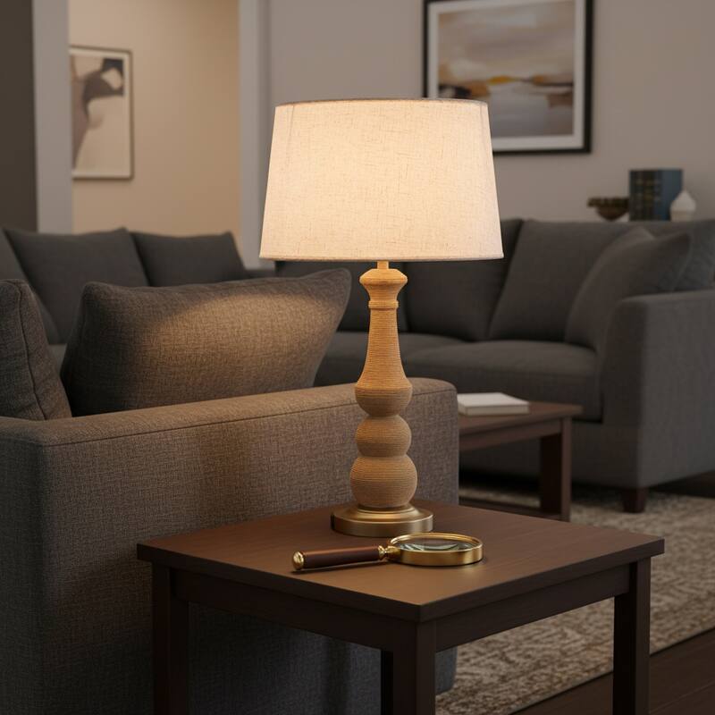 Onda 26" Rattan Table Lamp with USB 3-Way Touch Dimmer