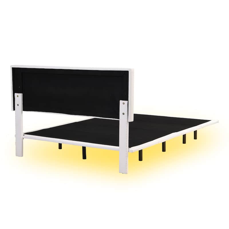 Queen PU Floating Bed Frame with Motion Activated Night Lights Bed