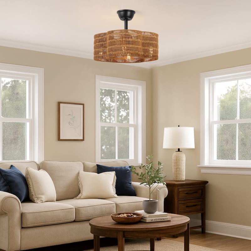 GetLedel 19.7" Scalloped Rattan Ceiling Fan with Remote and Light