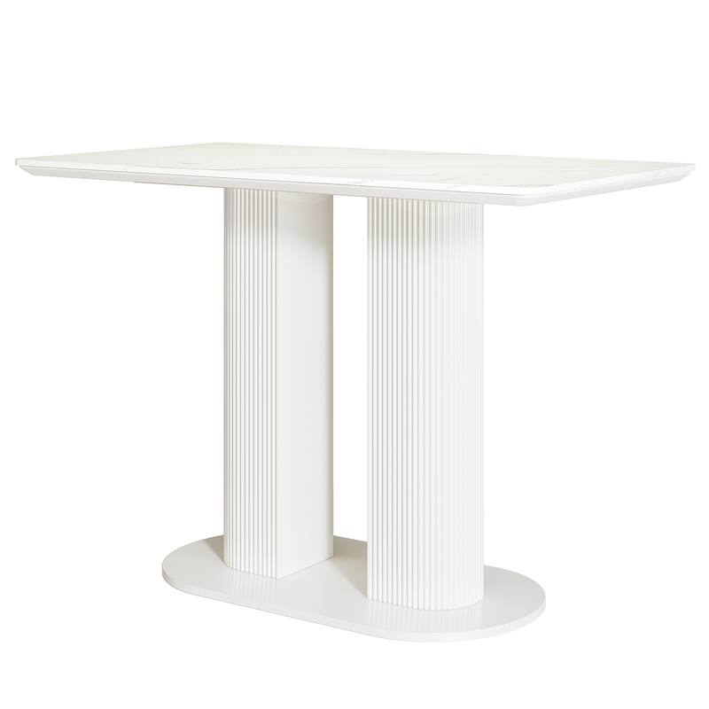 Counter Height Bar Table, Rectangular Pub Table with Faux Marble Tabletop, Home Bar Unit for Kitchen