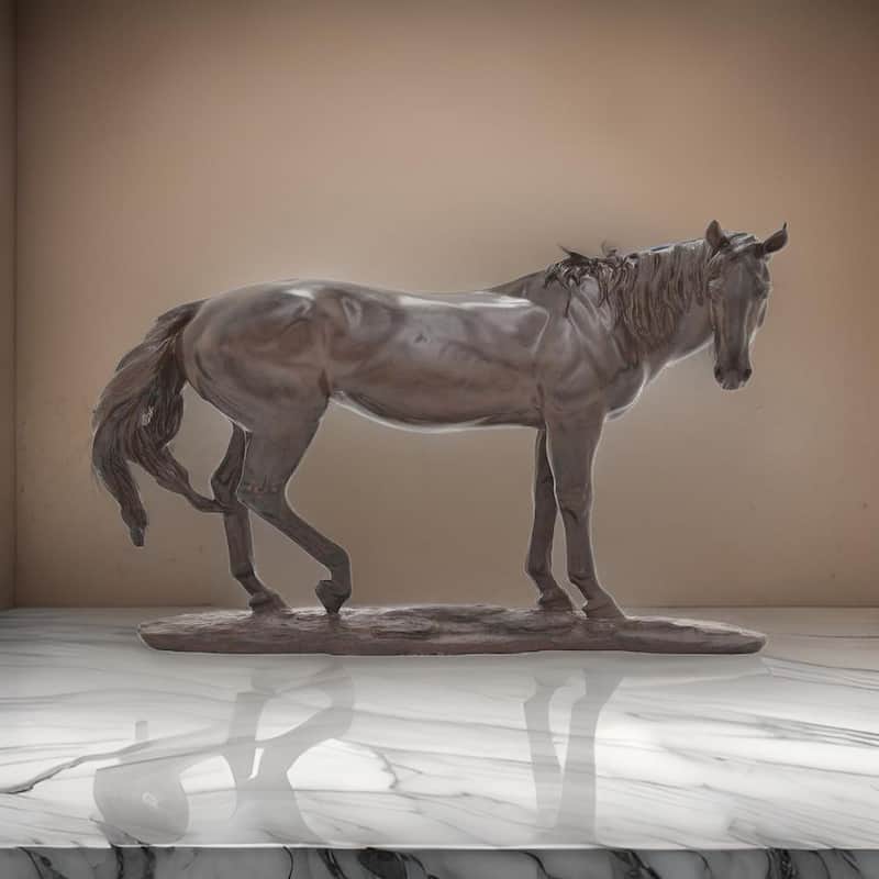 Refi 14 Inch Horse Statuette Figurine, Modern Style Sculpture, Brown Resin