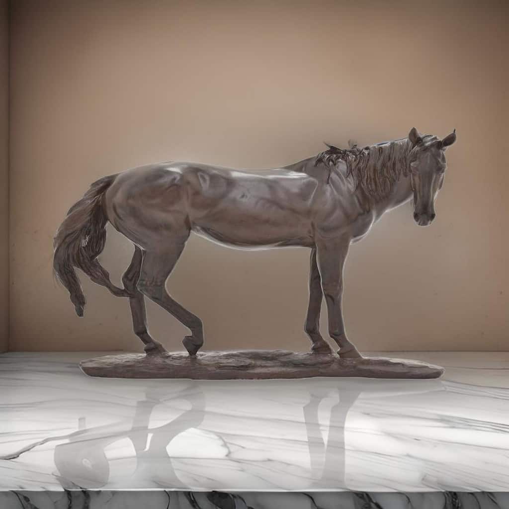 Refi 14 Inch Horse Statuette Figurine, Modern Style Sculpture, Brown Resin