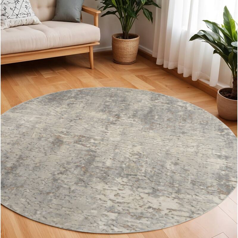 Power Loomed Geometric Abstract Modern Area Rug - 94' X '94' X '0.32 - 94' X '94' X '0.32 - Cream/Onyx - Round