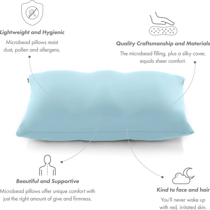Premium Microbead Pillow, Anti-Aging, Silk like Cover, Sweet Baby Blue