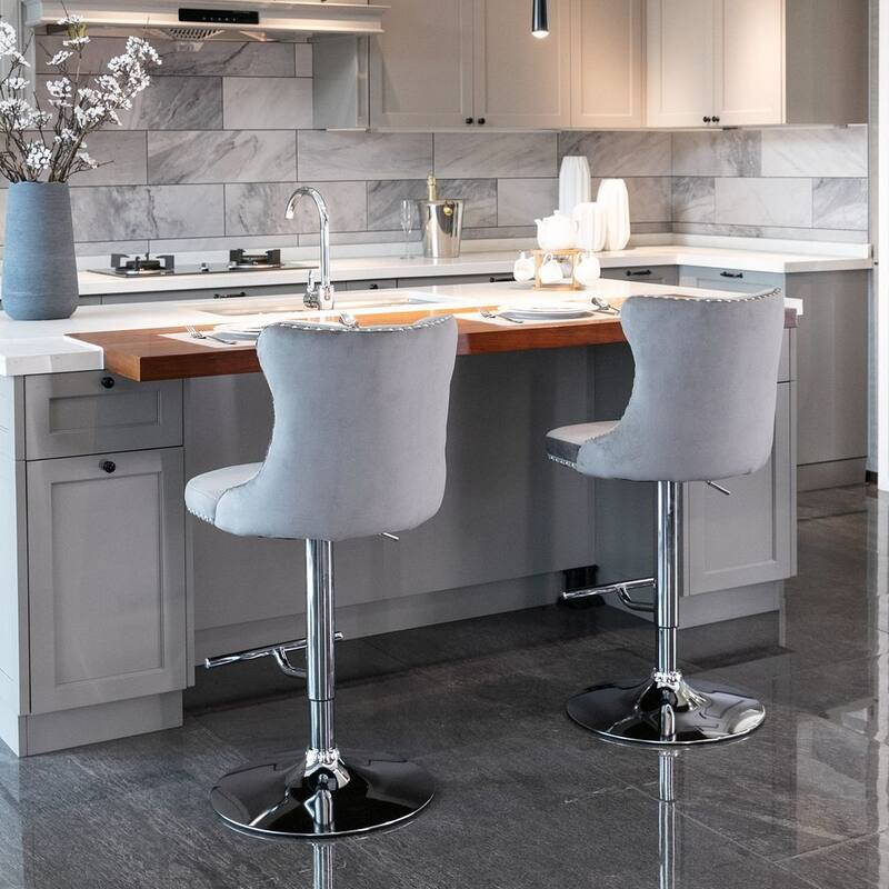 Bar stools with Backs Luxurious Velvet Swivel - Adjustable Height, Set of 2