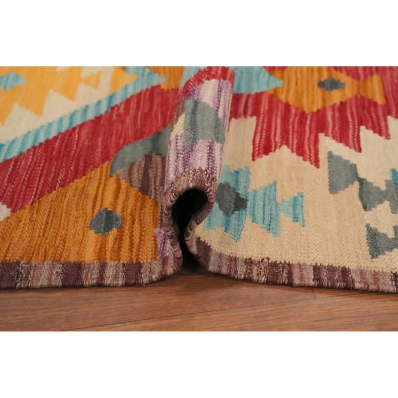 Hand Woven Oriental 100% Wool Carpet Southwestern Tribal Multi-Colored Kilim Runner Rug - 8' 0'' X 2' 0''