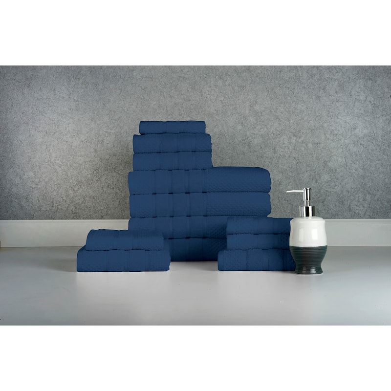 Bibb Home 12 Piece Egyptian Cotton Towel Set - Deep Blue
