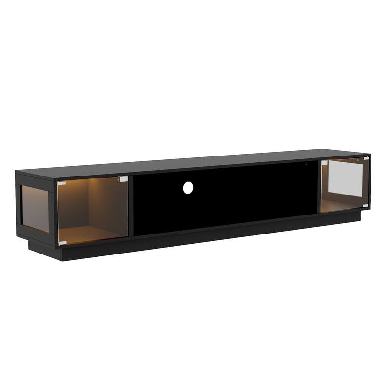 Modern Black Fireplace TV Stand Combo,Remote Fireplace Heater,2 Drawers,Light Strip & USB