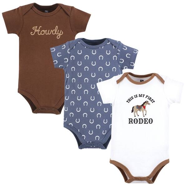 slide 1 of 1, Hudson Baby Infant Boy Cotton Bodysuits, First Rodeo 0-3 Months - First Rodeo