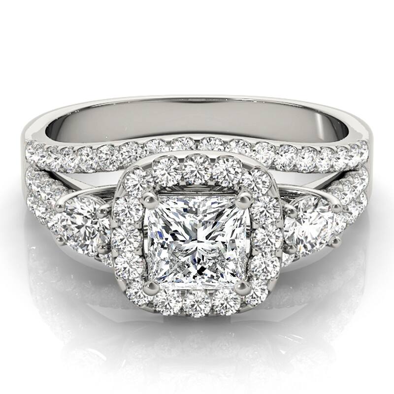 Auriya 14k White Gold Lab Grown Princess Diamond Halo Engagement Ring 0.50 to 5.00 ct. tw. (F-G VS)
